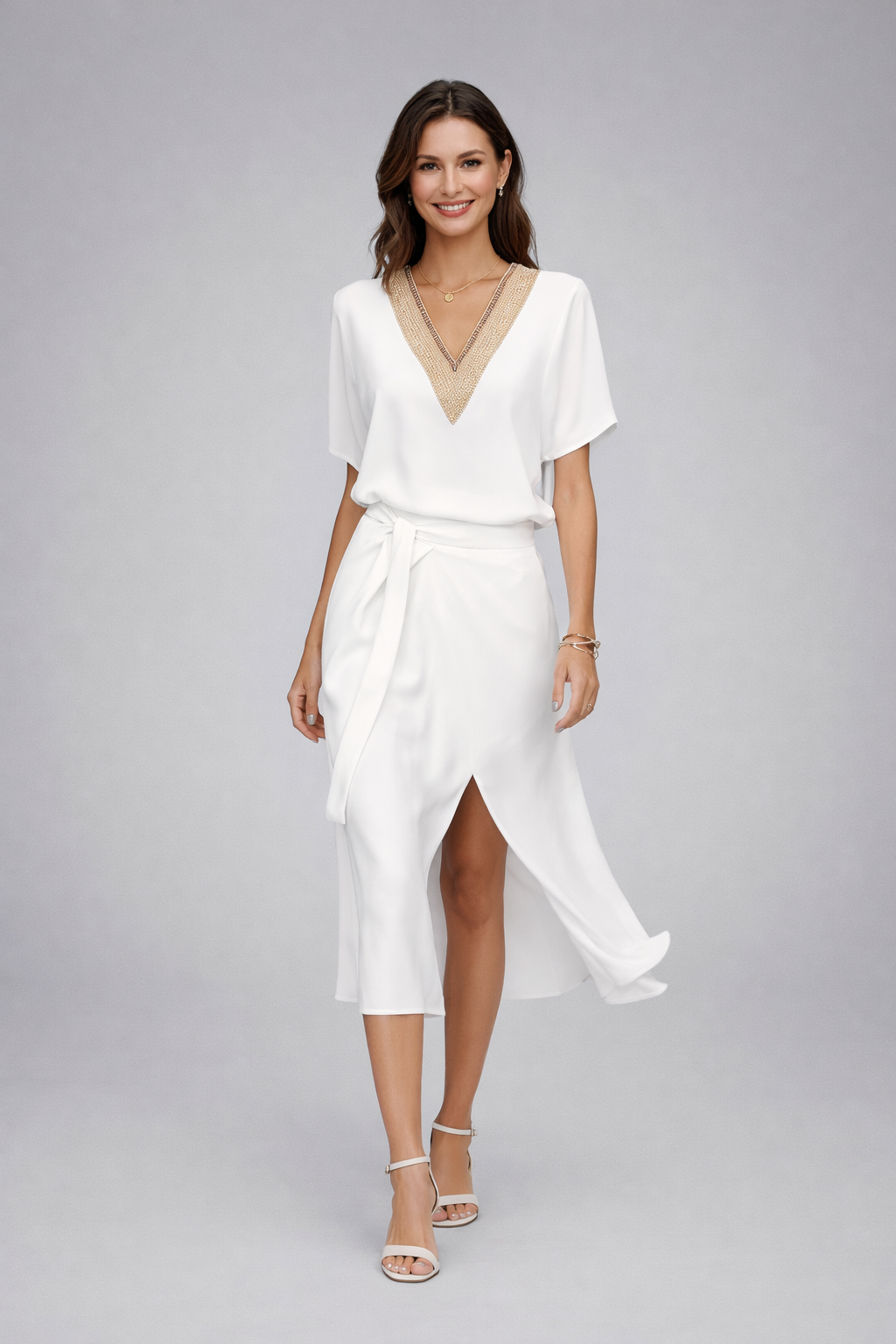 Robe midi d'été blanche avec décolleté en V élégant