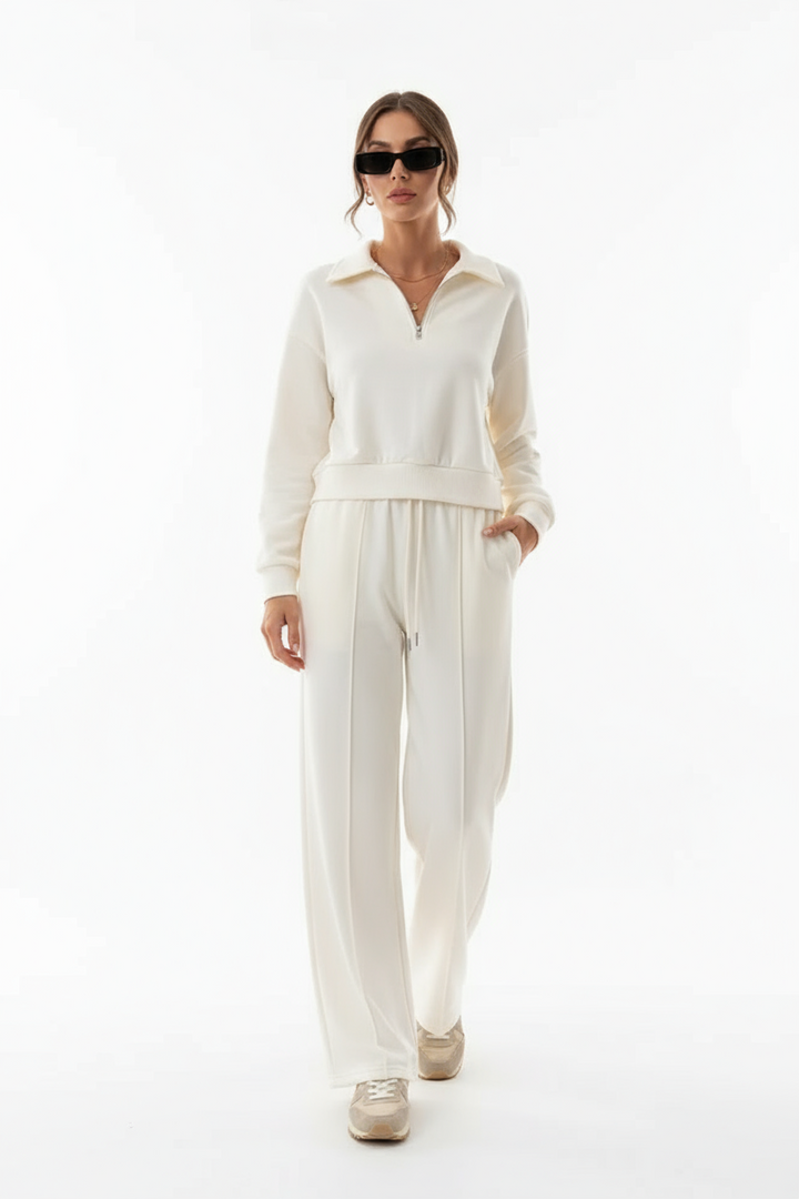 Conjunto de ropa cómoda para mujer - top cómodo y elegante con cremallera y pantalones de pierna ancha