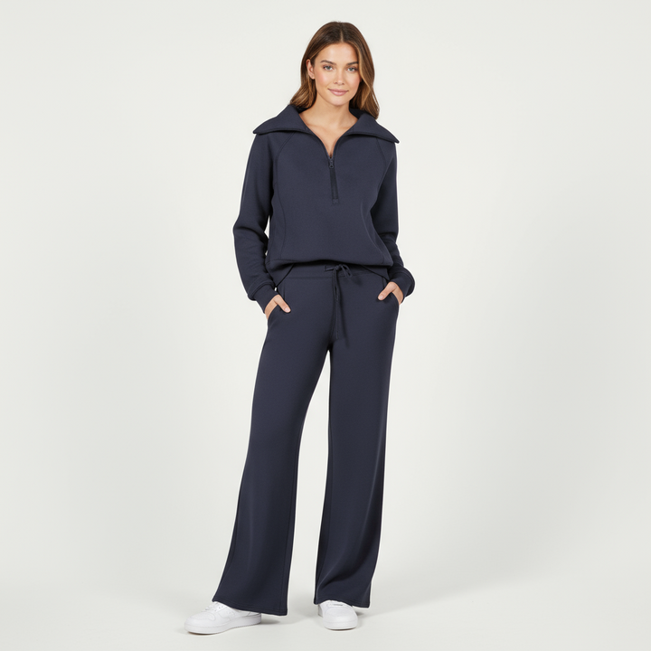 Conjunto de ropa cómoda para mujer - top cómodo y elegante con cremallera y pantalones de pierna ancha