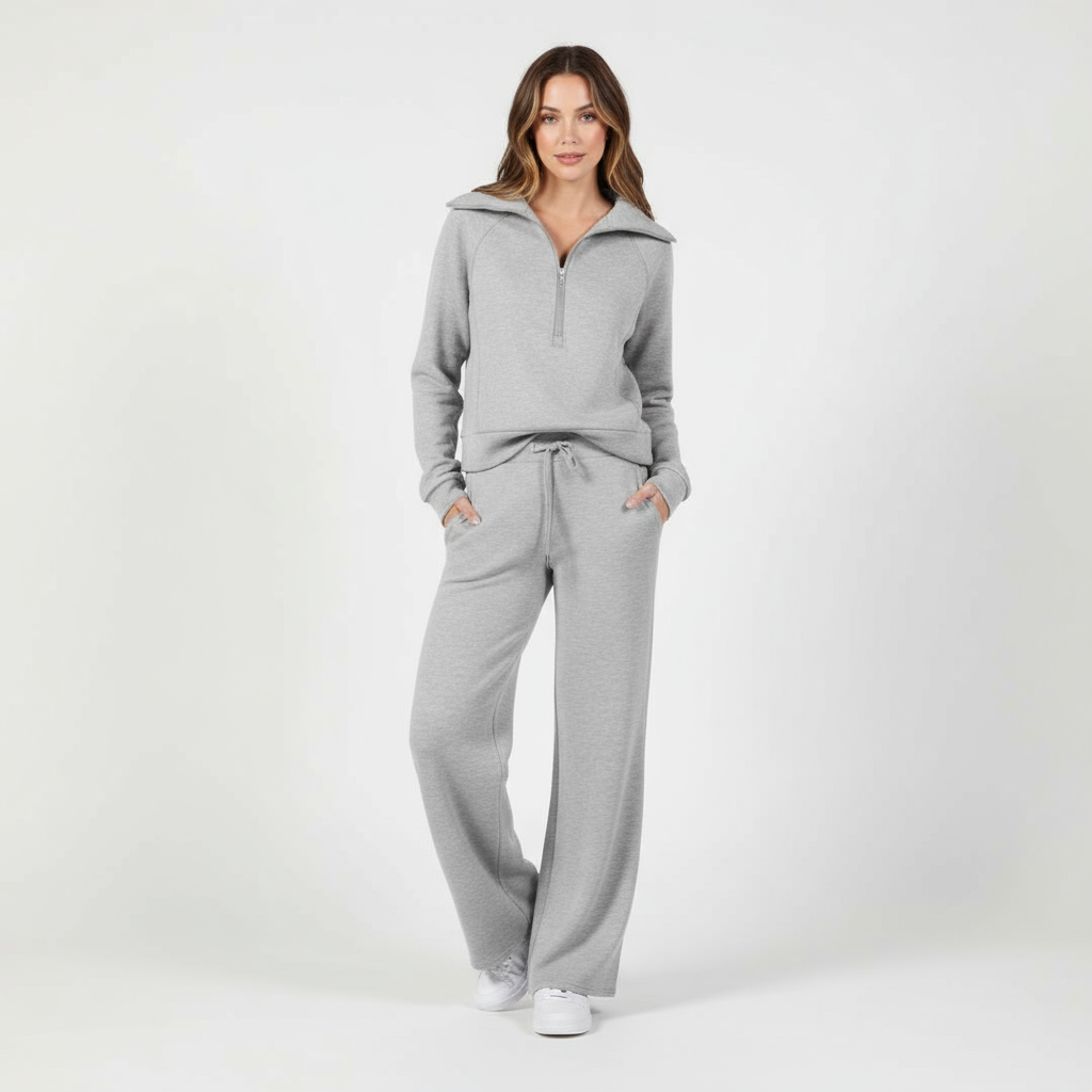 Conjunto de ropa cómoda para mujer - top cómodo y elegante con cremallera y pantalones de pierna ancha