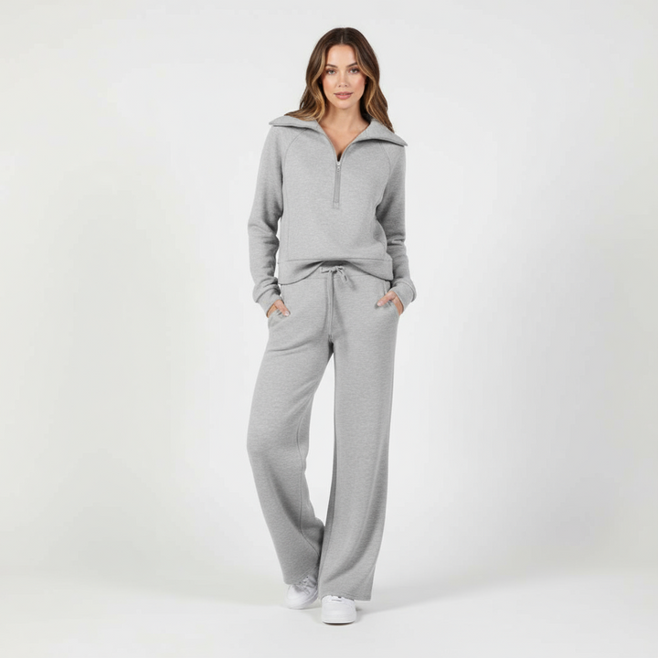 Conjunto de ropa cómoda para mujer - top cómodo y elegante con cremallera y pantalones de pierna ancha