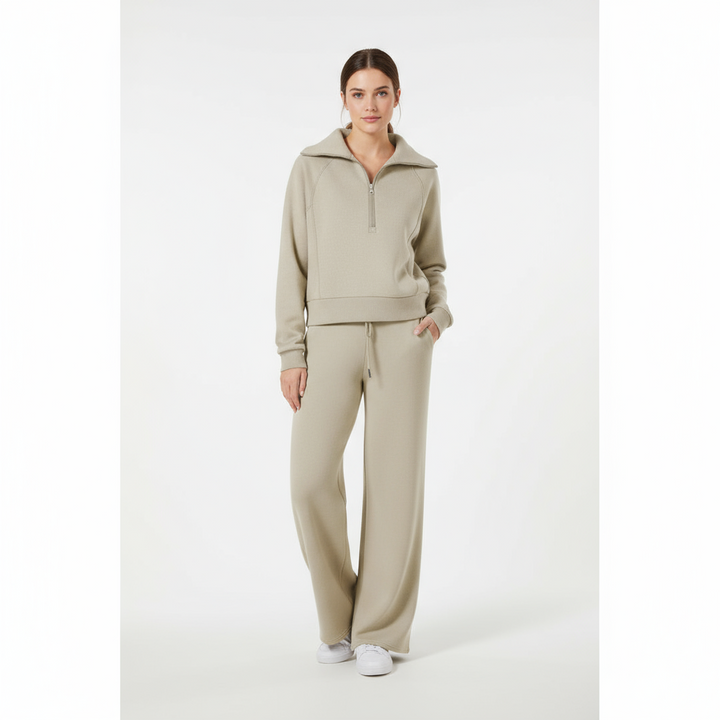 Conjunto de ropa cómoda para mujer - top cómodo y elegante con cremallera y pantalones de pierna ancha