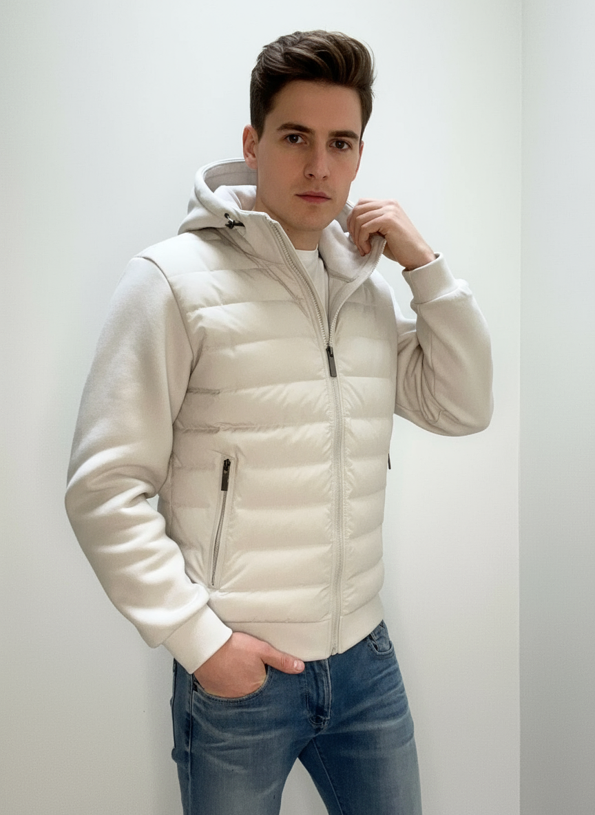 Let, chaqueta de hombre acolchada con capucha forrada y bolsillos con cremallera, estilo urbano