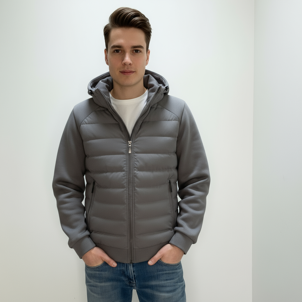 Let, chaqueta de hombre acolchada con capucha forrada y bolsillos con cremallera, estilo urbano