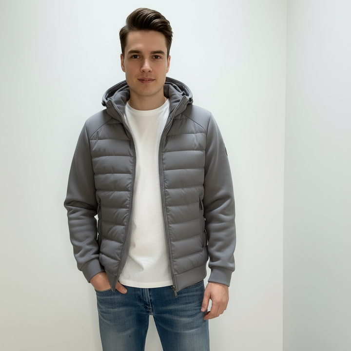 Let, chaqueta de hombre acolchada con capucha forrada y bolsillos con cremallera, estilo urbano