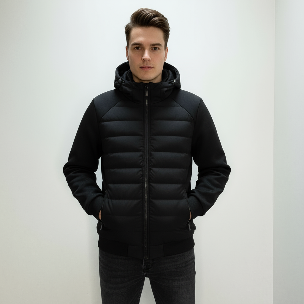 Let, chaqueta de hombre acolchada con capucha forrada y bolsillos con cremallera, estilo urbano
