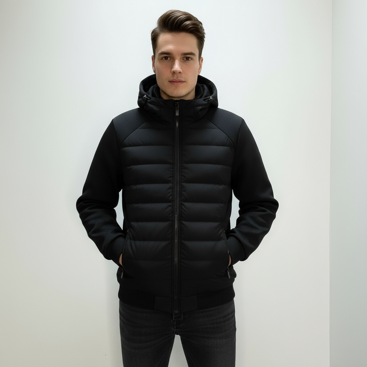 Let, chaqueta de hombre acolchada con capucha forrada y bolsillos con cremallera, estilo urbano