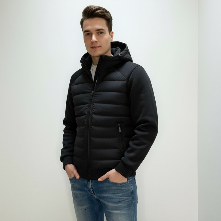 Let, chaqueta de hombre acolchada con capucha forrada y bolsillos con cremallera, estilo urbano