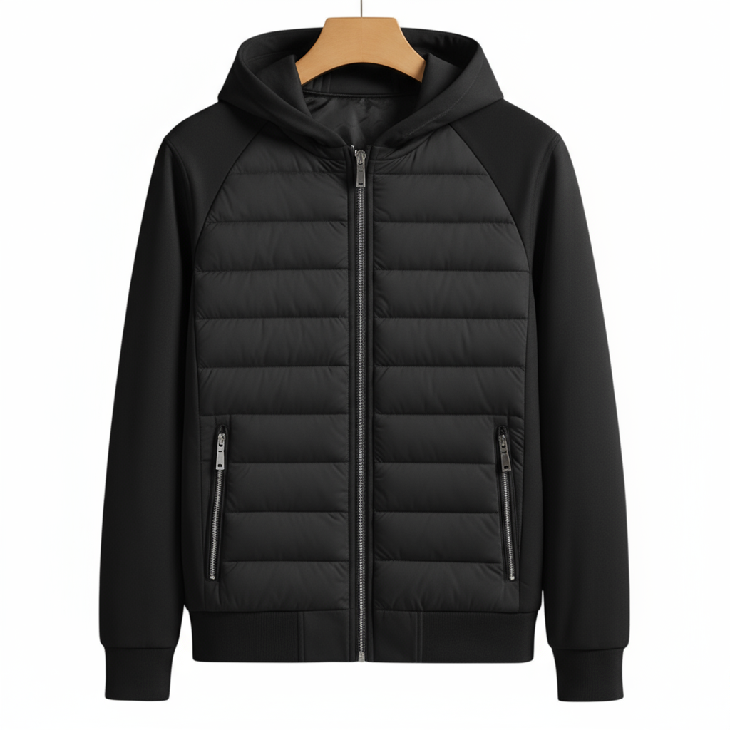 Let, chaqueta de hombre acolchada con capucha forrada y bolsillos con cremallera, estilo urbano