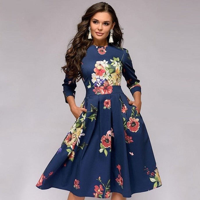 Kate | Elegant kukkakuvioinen pitkähihaisen mekko | Charme & raffinement