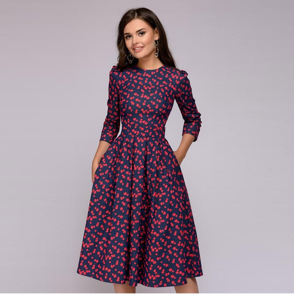 Kate | Elegant kukkakuvioinen pitkähihaisen mekko | Charme & raffinement