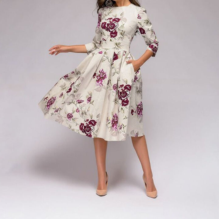 Kate | Elegant kukkakuvioinen pitkähihaisen mekko | Charme & raffinement