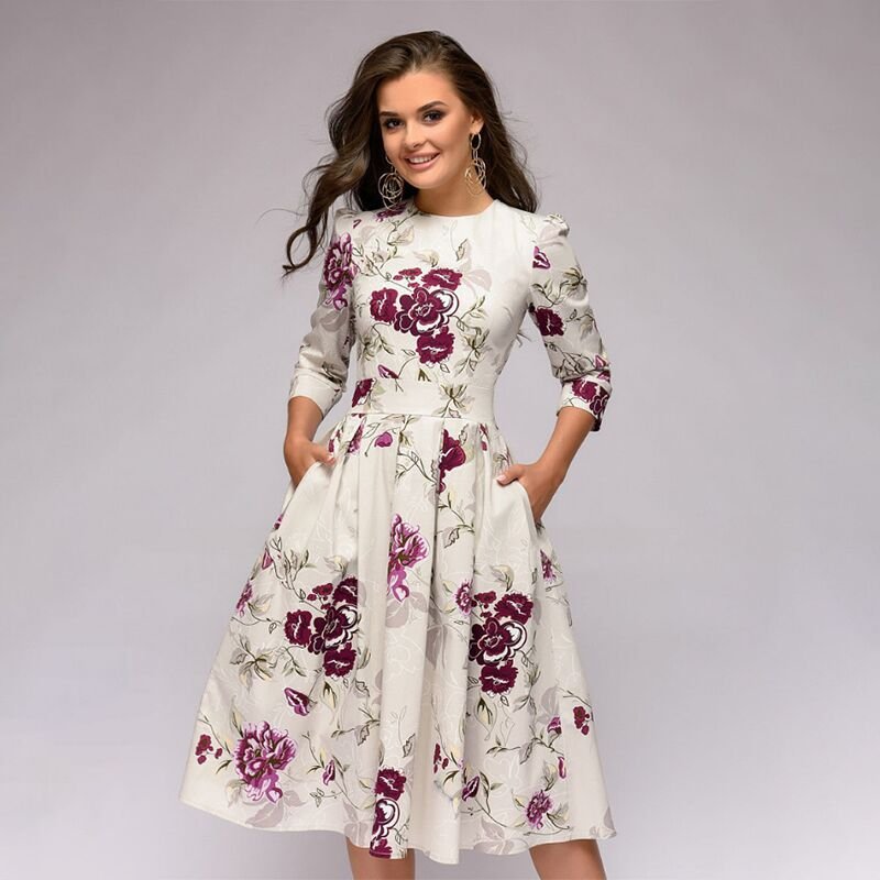 Kate | Elegant kukkakuvioinen pitkähihaisen mekko | Charme & raffinement