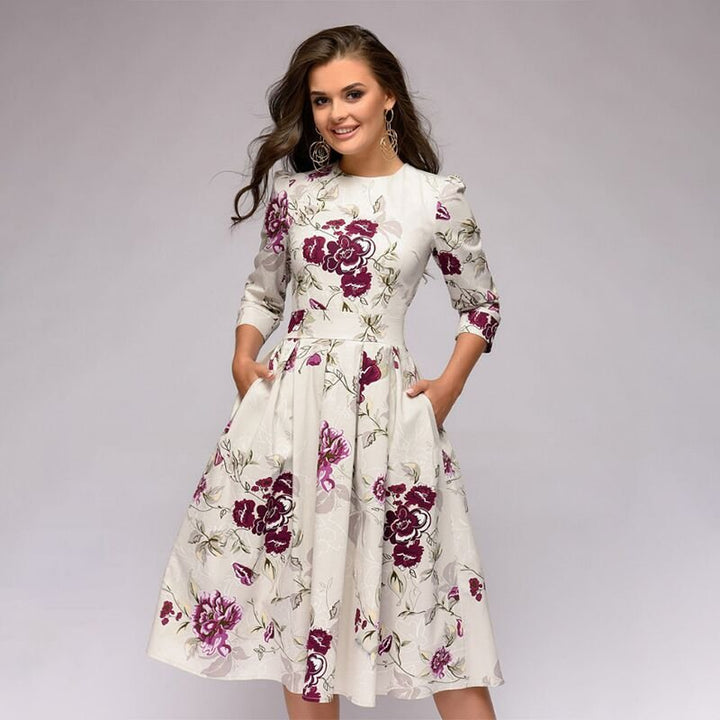 Kate | Elegant kukkakuvioinen pitkähihaisen mekko | Charme & raffinement