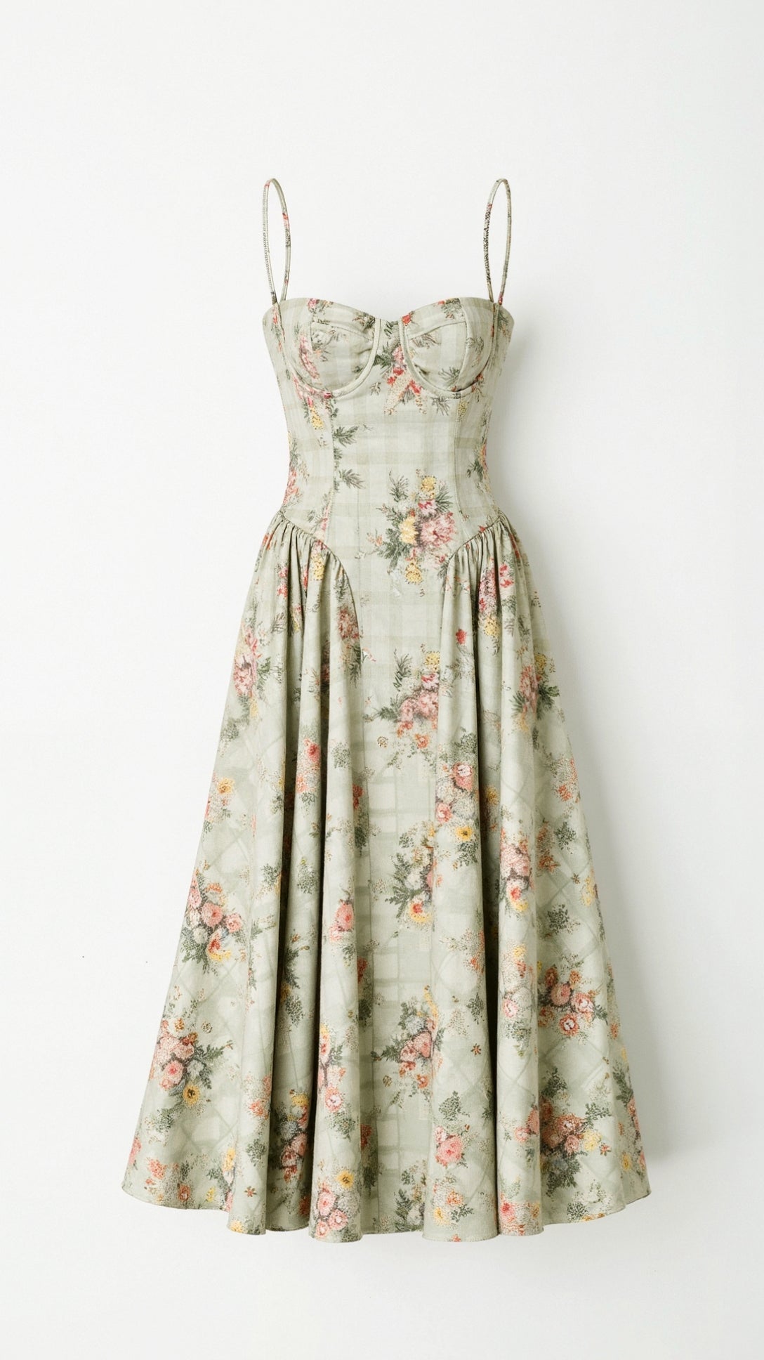 Robe midi fleurie avec corsage à lacets et encolure en forme de cœur