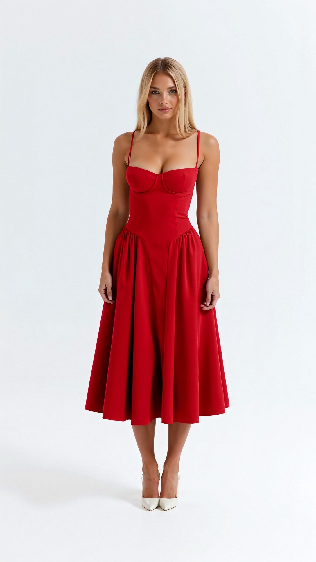 Robe midi fleurie avec corsage à lacets et encolure en forme de cœur