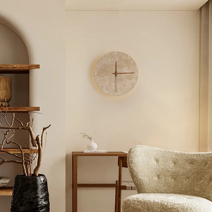 Möni | Stone wall lamp and clock for elegant lighting