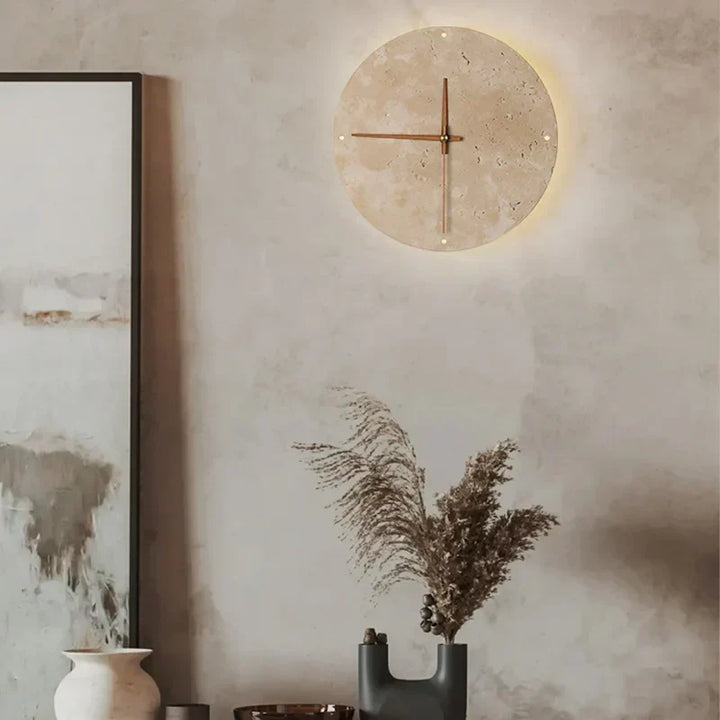 Möni | Stone wall lamp and clock for elegant lighting