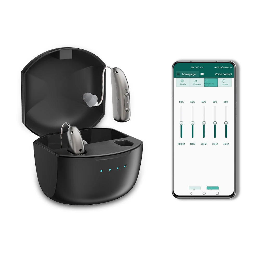 Aparelhos auditivos Bluetooth recarregáveis com redução de ruído | som claro e conforto