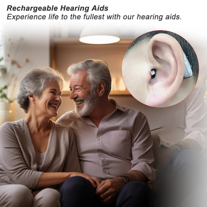 Aparelhos auditivos Bluetooth recarregáveis com redução de ruído | som claro e conforto