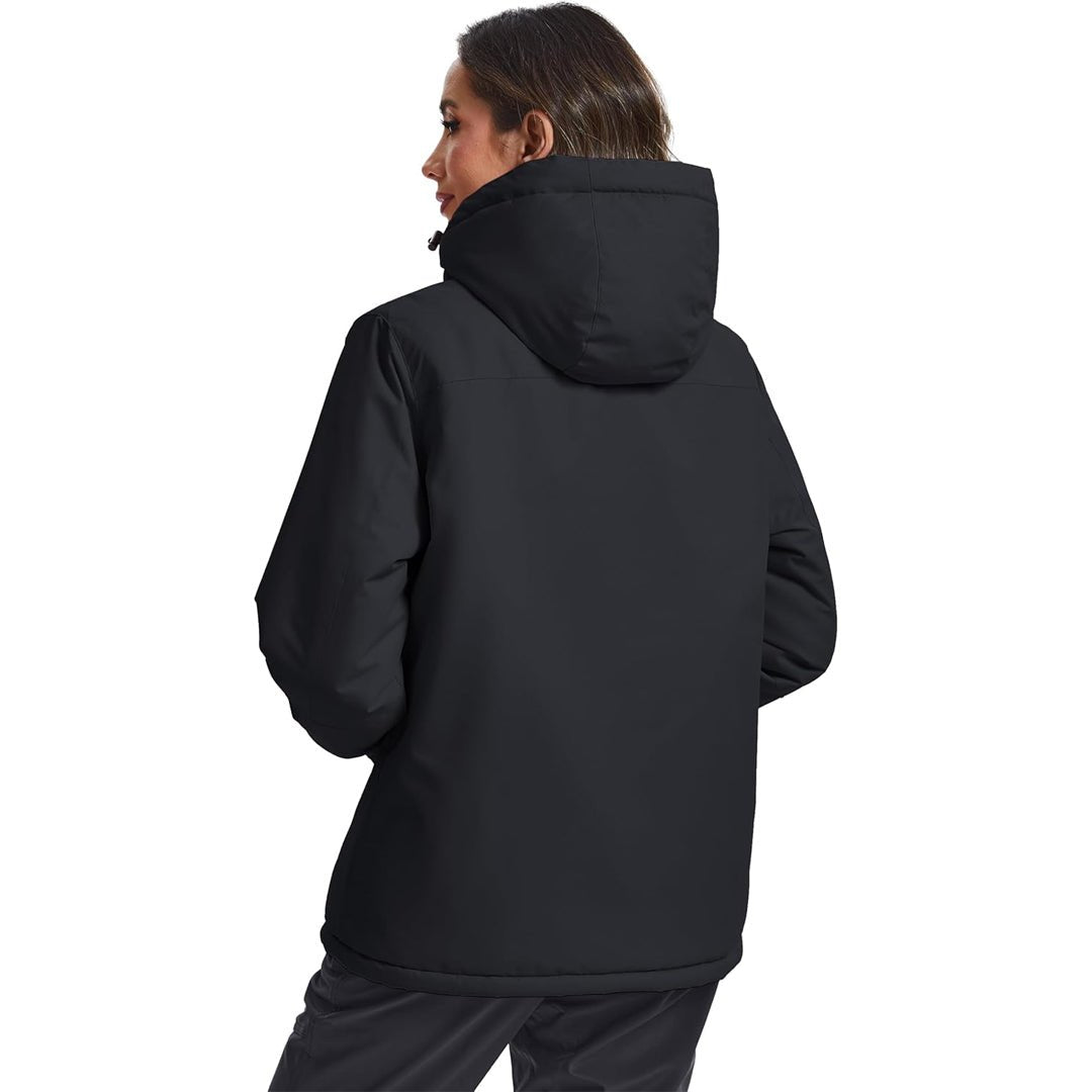 Vandtæt vinterjakke til kvinder med varmt fleecefoer og aftagelig hætte til skibrug