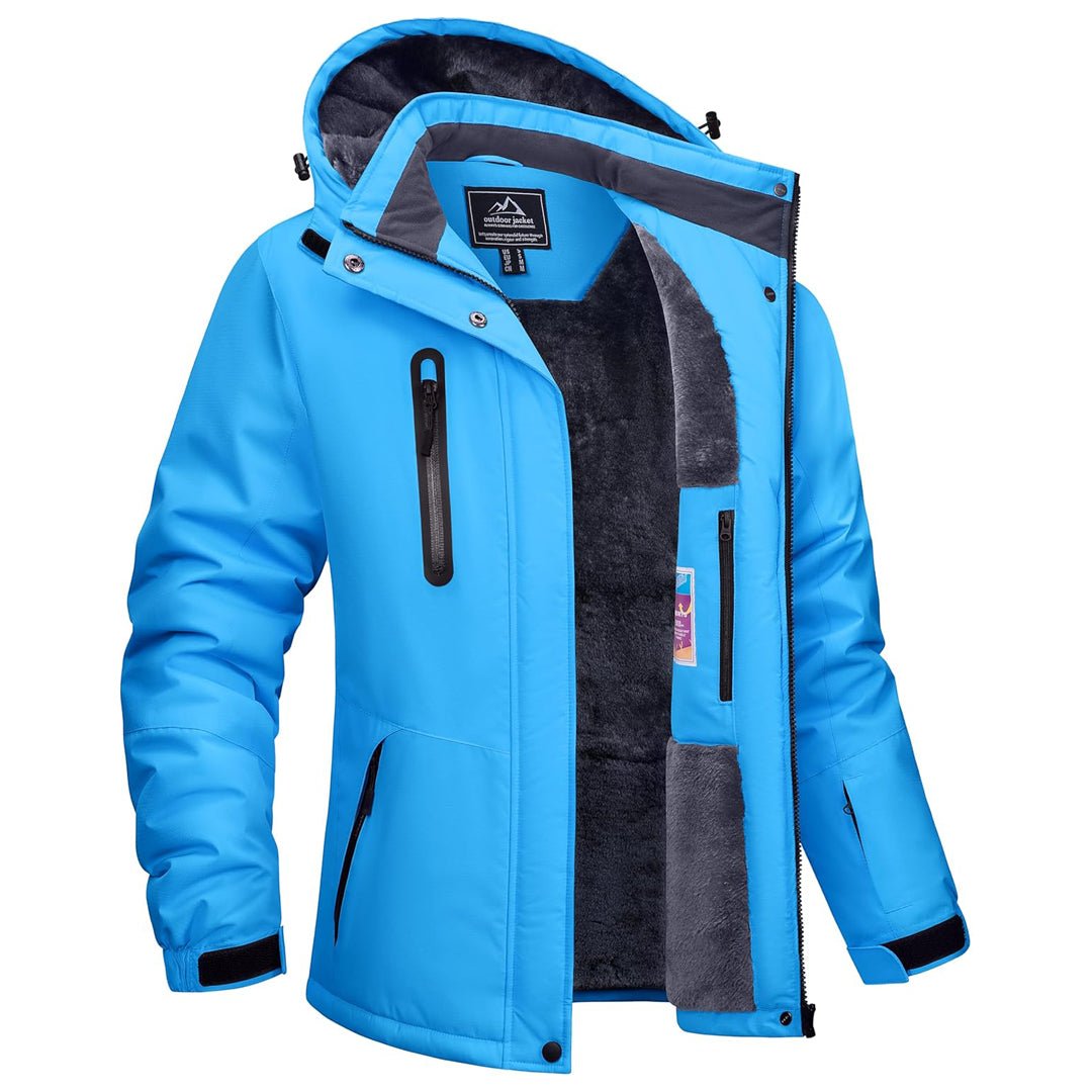 Vandtæt vinterjakke til kvinder med varmt fleecefoer og aftagelig hætte til skibrug