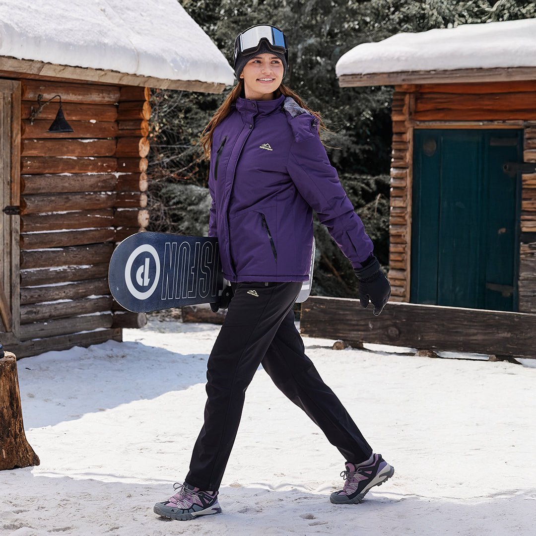 Vandtæt vinterjakke til kvinder med varmt fleecefoer og aftagelig hætte til skibrug