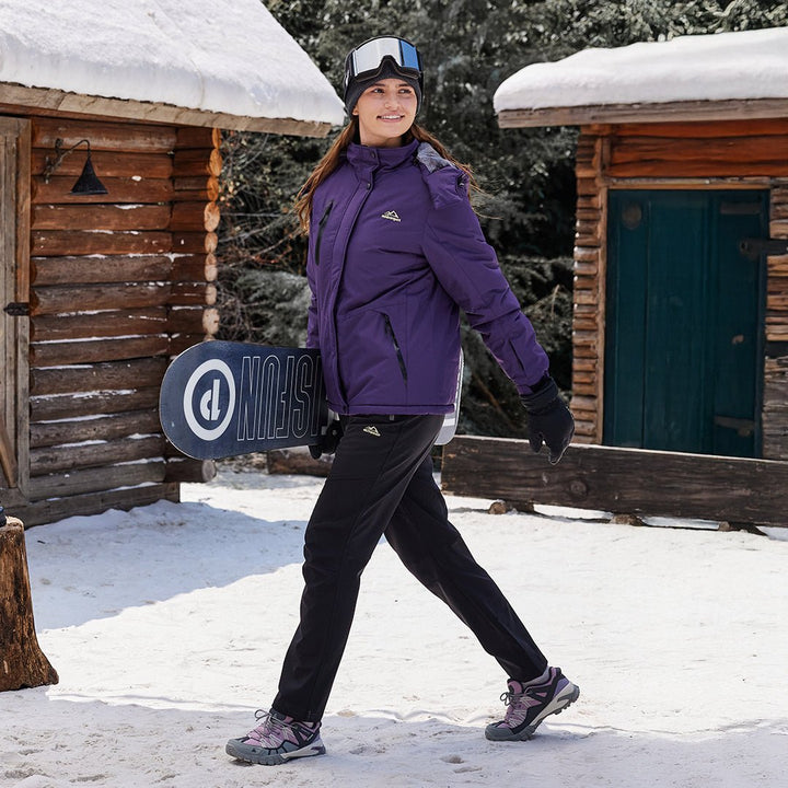 Vandtæt vinterjakke til kvinder med varmt fleecefoer og aftagelig hætte til skibrug
