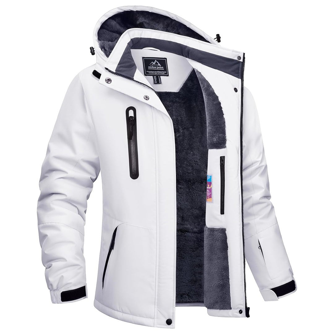 Vandtæt vinterjakke til kvinder med varmt fleecefoer og aftagelig hætte til skibrug