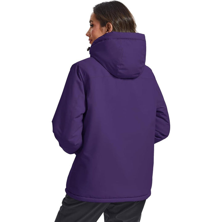 Vandtæt vinterjakke til kvinder med varmt fleecefoer og aftagelig hætte til skibrug