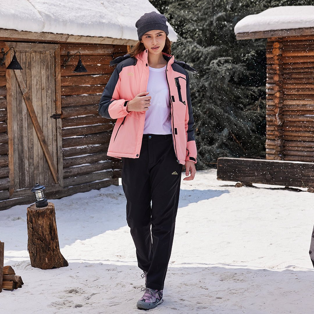 Vandtæt og isoleret skijakke til kvinder med aftagelig hætte og varmt fleecefoer