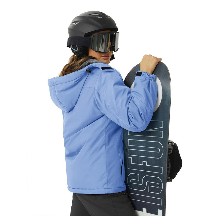 Vandtæt og isoleret skijakke til kvinder med aftagelig hætte og varmt fleecefoer