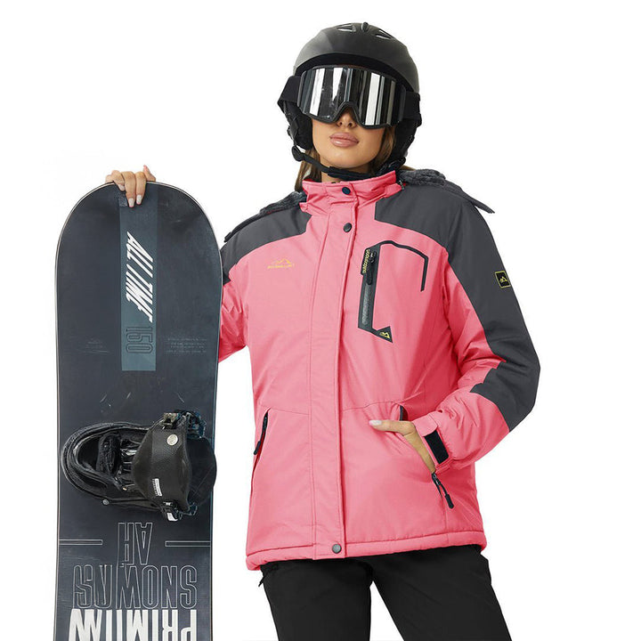 Vandtæt og isoleret skijakke til kvinder med aftagelig hætte og varmt fleecefoer