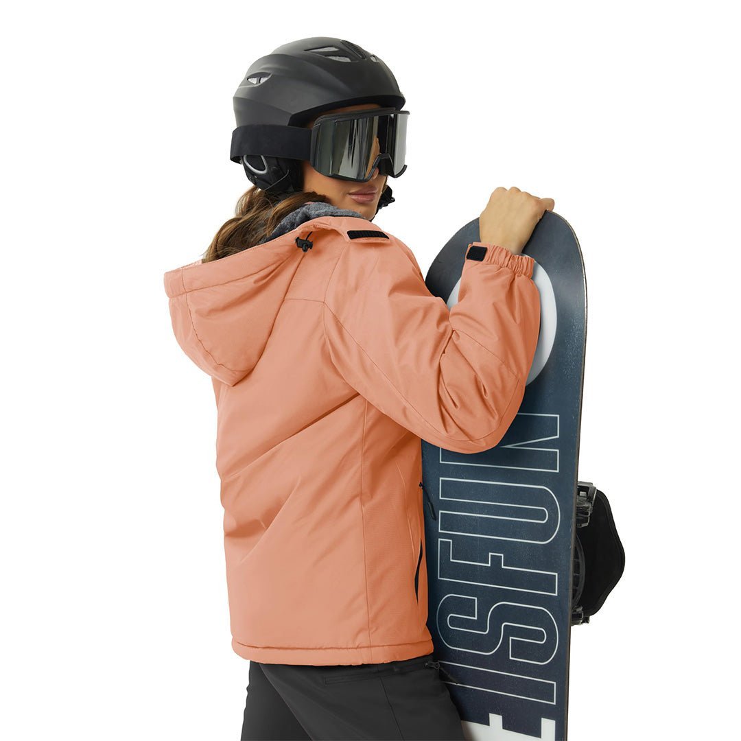 Vandtæt og isoleret skijakke til kvinder med aftagelig hætte og varmt fleecefoer