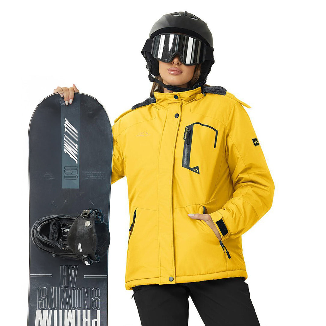 Vandtæt og isoleret skijakke til kvinder med aftagelig hætte og varmt fleecefoer