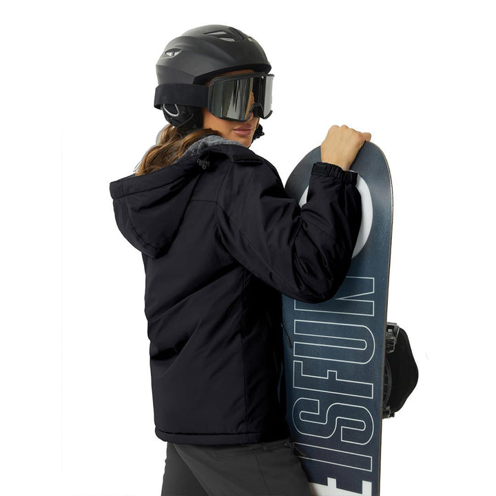 Vandtæt og isoleret skijakke til kvinder med aftagelig hætte og varmt fleecefoer
