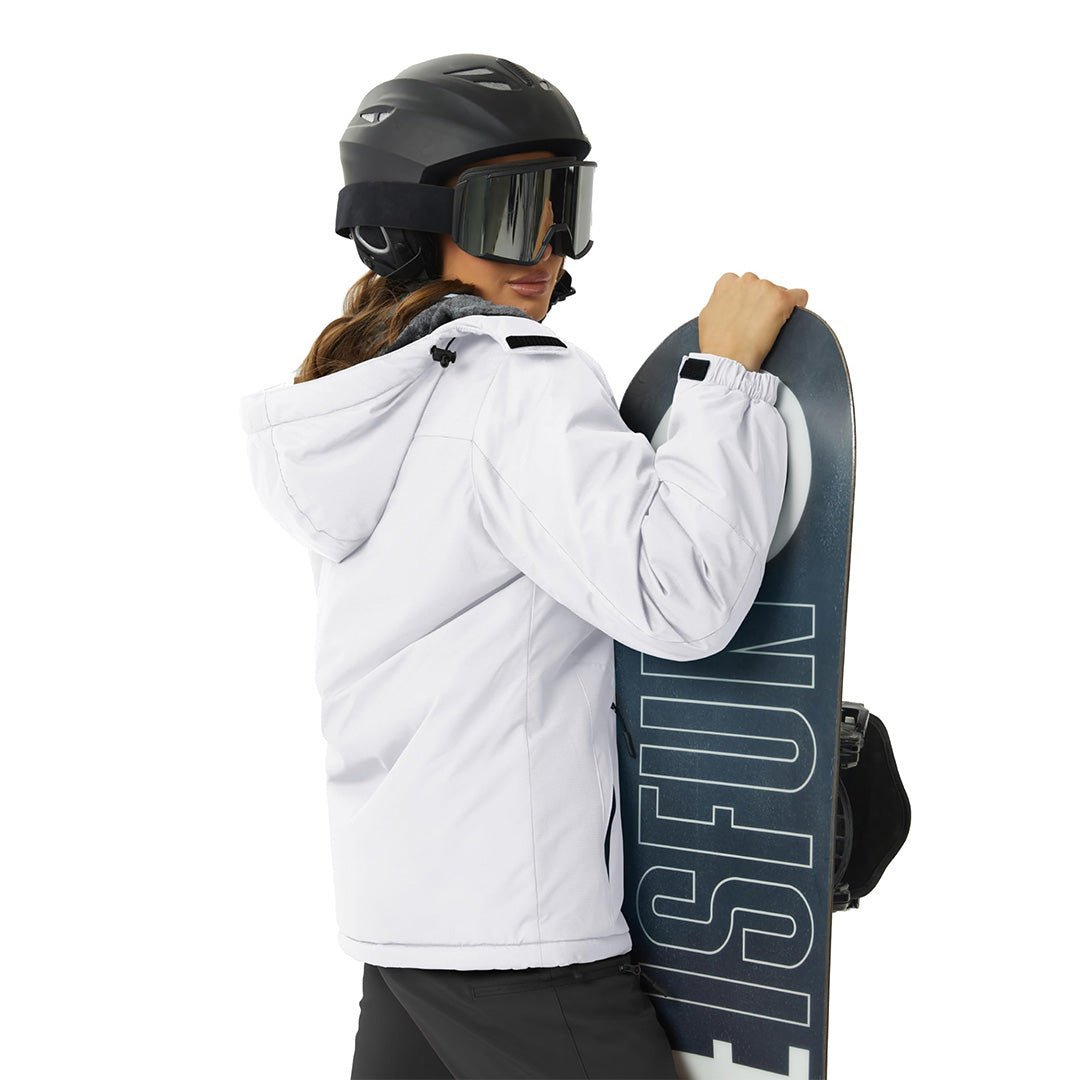 Vandtæt og isoleret skijakke til kvinder med aftagelig hætte og varmt fleecefoer