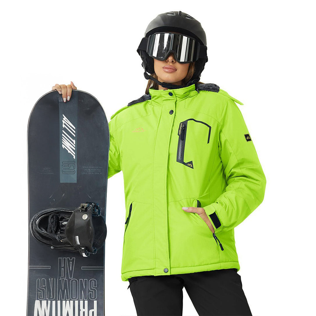 Vandtæt og isoleret skijakke til kvinder med aftagelig hætte og varmt fleecefoer