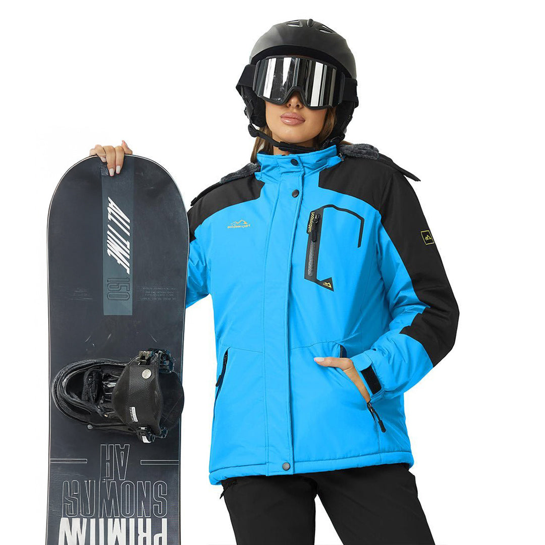 Vandtæt og isoleret skijakke til kvinder med aftagelig hætte og varmt fleecefoer