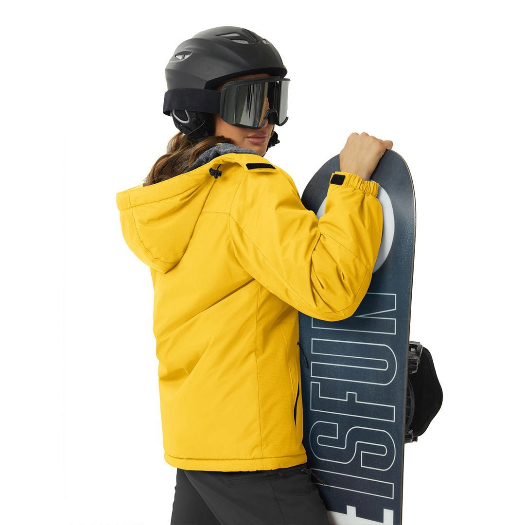 Vandtæt og isoleret skijakke til kvinder med aftagelig hætte og varmt fleecefoer