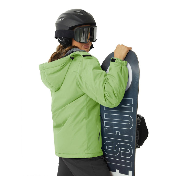 Vandtæt og isoleret skijakke til kvinder med aftagelig hætte og varmt fleecefoer