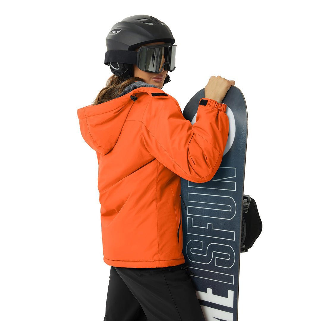 Vandtæt og isoleret skijakke til kvinder med aftagelig hætte og varmt fleecefoer