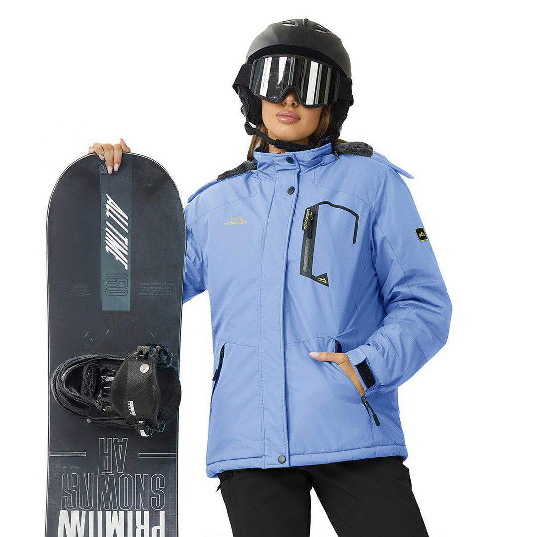 Vandtæt og isoleret skijakke til kvinder med aftagelig hætte og varmt fleecefoer