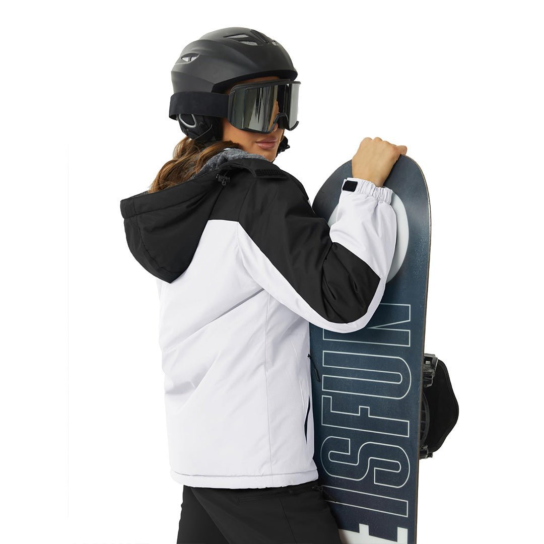 Vandtæt og isoleret skijakke til kvinder med aftagelig hætte og varmt fleecefoer