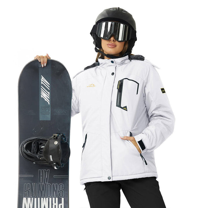 Vandtæt og isoleret skijakke til kvinder med aftagelig hætte og varmt fleecefoer